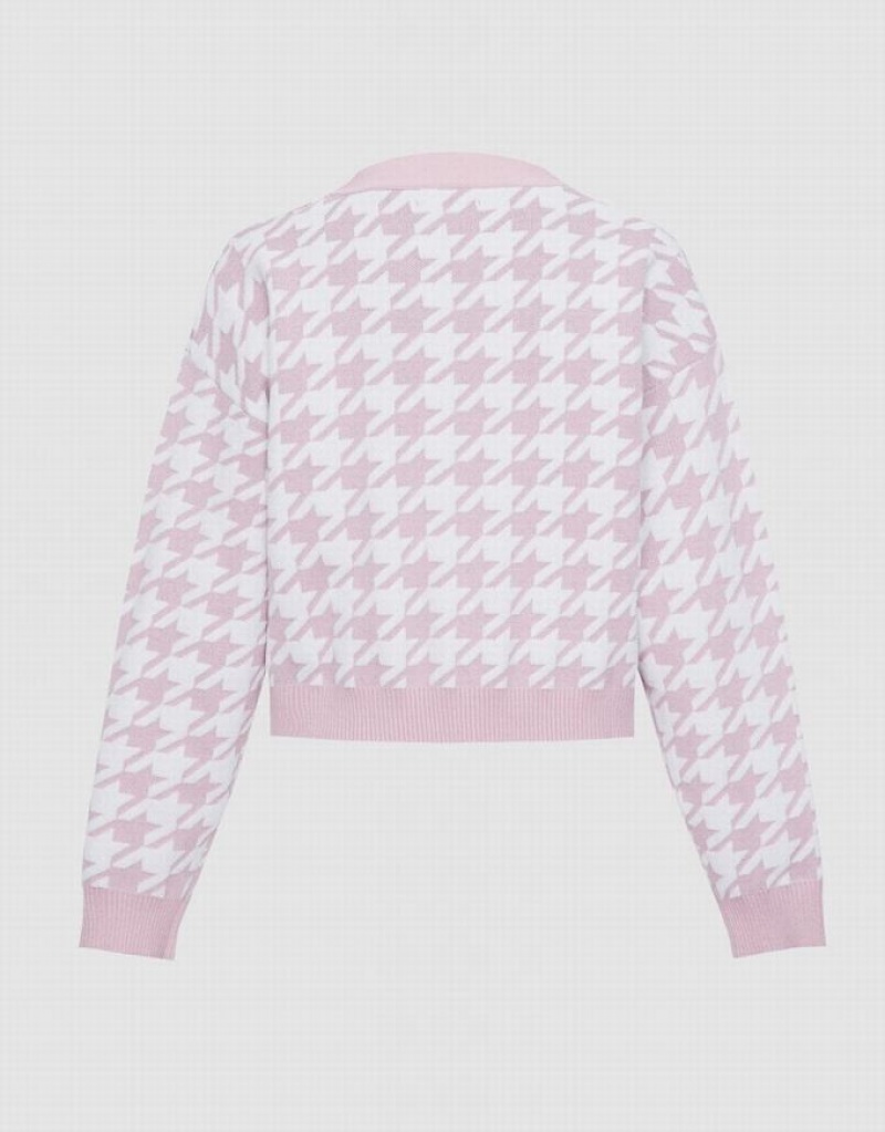 Urban Revivo The Secret Life Of Pets Houndstooth Women's Cardigan Pink | KPBSYWU-94