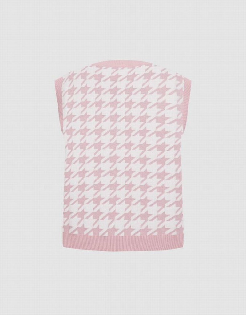 Urban Revivo The Secret Life Of Pets Houndstooth Women's Sweater Vest Pink | BTFNCUW-01