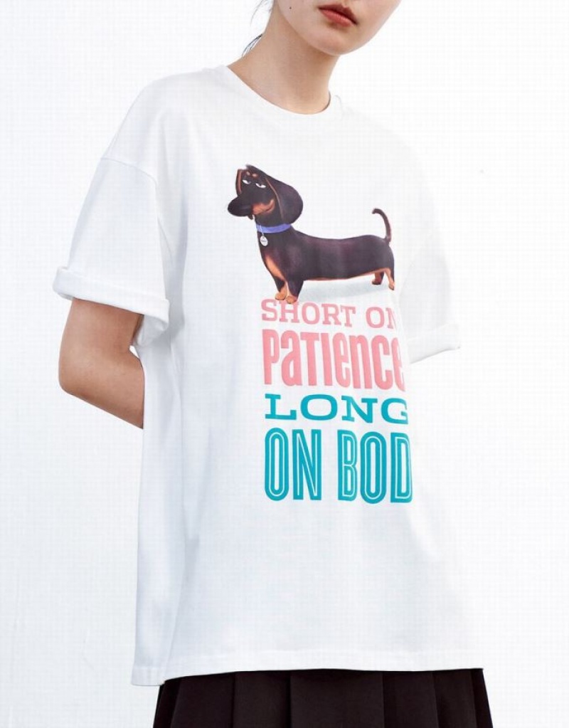 Urban Revivo The Secret Life Of Pets Oversized Women's T-Shirts White | TABJUWH-40