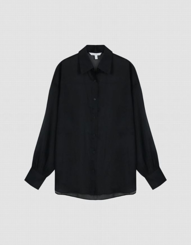 Urban Revivo Thin Button Up Loose Women's Shirts Black | PKDTFWH-13