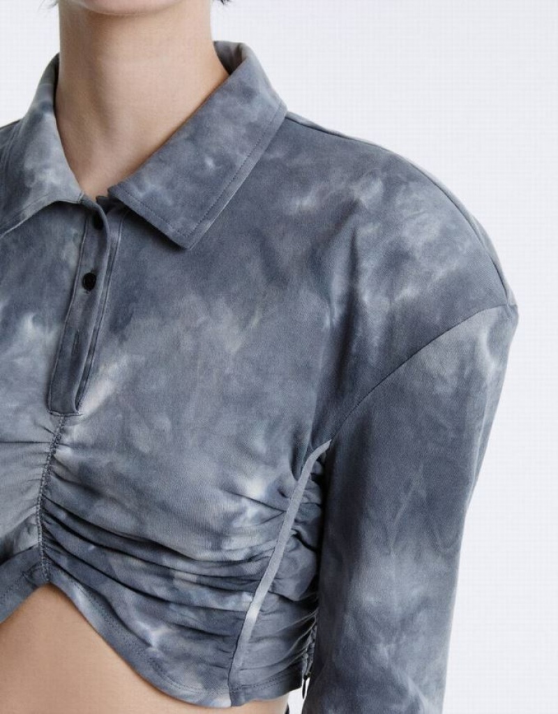 Urban Revivo Tie-Dye Ruched Crop Women's Blouse Grey | ZQILYKC-18