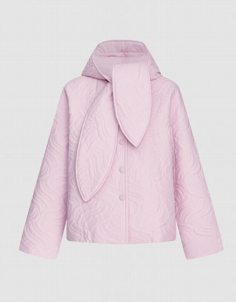 Urban Revivo Tie Front Hooded Textured Winter Women\'s Coats Pink | ZKHIPWB-38