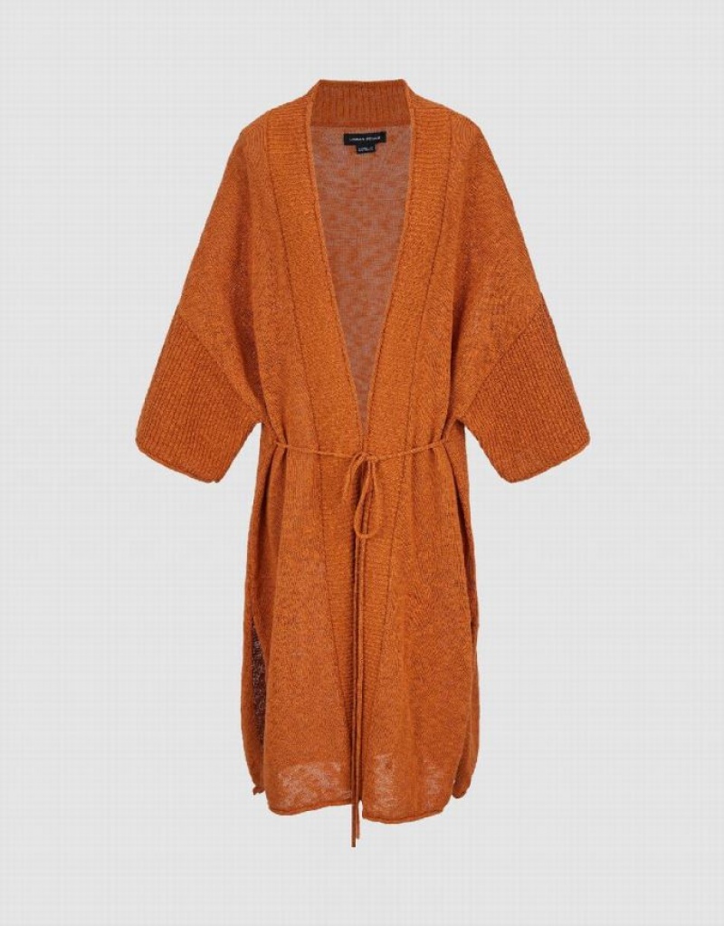 Urban Revivo Tie Front Knitted Women's Cardigan Orange | LVZXGSO-51