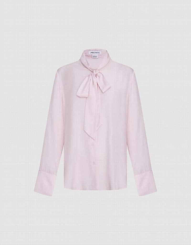 Urban Revivo Tie Up Bow Flowy Women's Shirts Pink | SCYEDNW-23