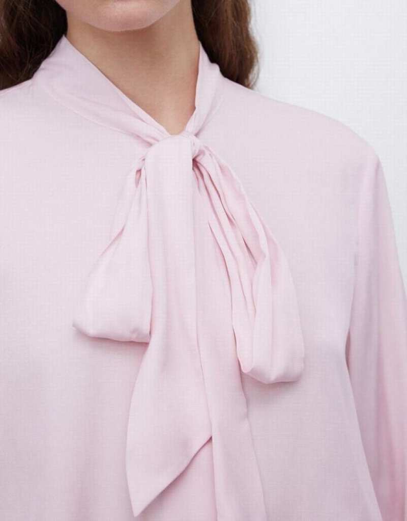 Urban Revivo Tie Up Bow Flowy Women's Shirts Pink | SCYEDNW-23