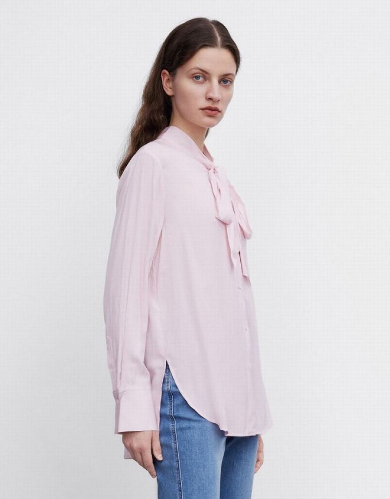 Urban Revivo Tie Up Bow Flowy Women's Shirts Pink | SCYEDNW-23