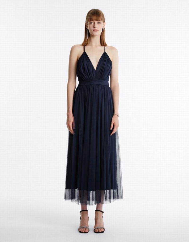 Urban Revivo Tulle Maxi Women\'s Maxi Dress Blue | SEULCFD-19