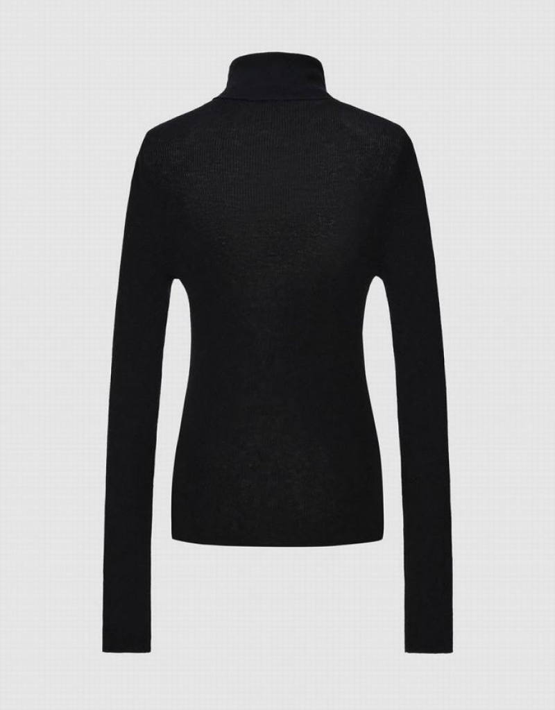 Urban Revivo Turtle Neck Knitted Women's Cardigan Black | UDXAOKN-18