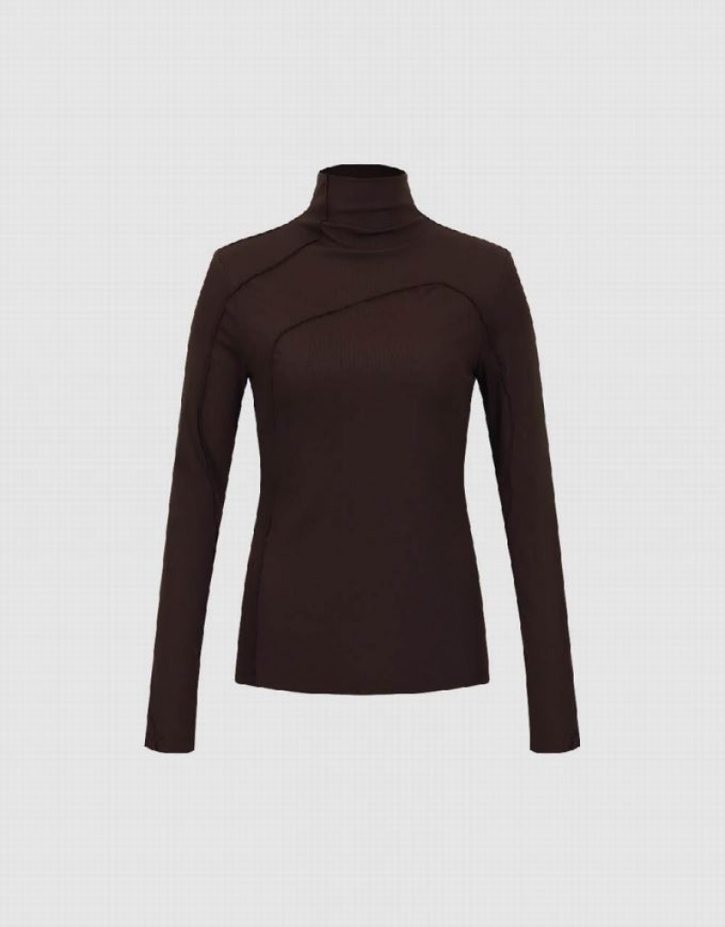 Urban Revivo Turtle Neck Skinny Women's T-Shirts Brown | PDOIZHT-72