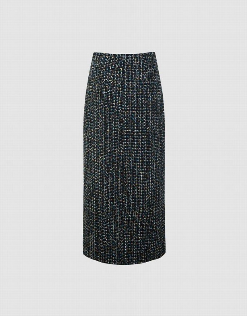 Urban Revivo Tweed Midi Women's Skirts Black | SXFPUHQ-13