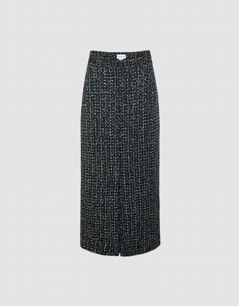 Urban Revivo Tweed Midi Women\'s Skirts Black | SXFPUHQ-13