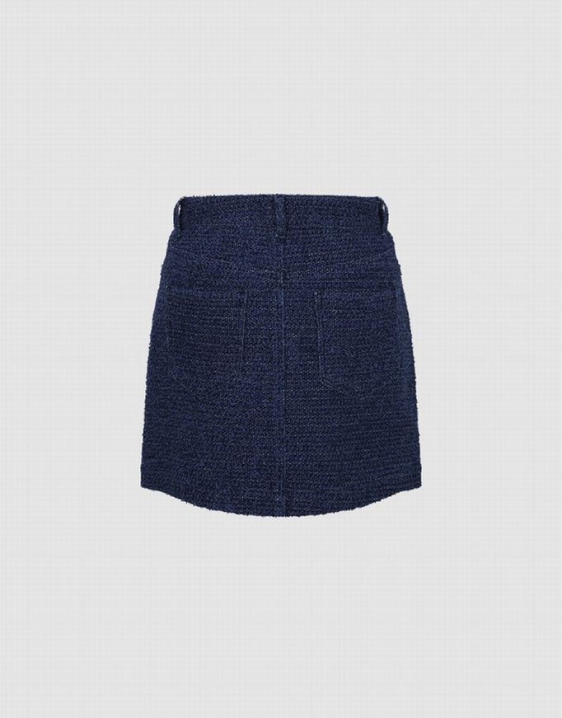 Urban Revivo Tweed Mini A-Line Women's Denim Skirt Blue | MSNXIFA-42