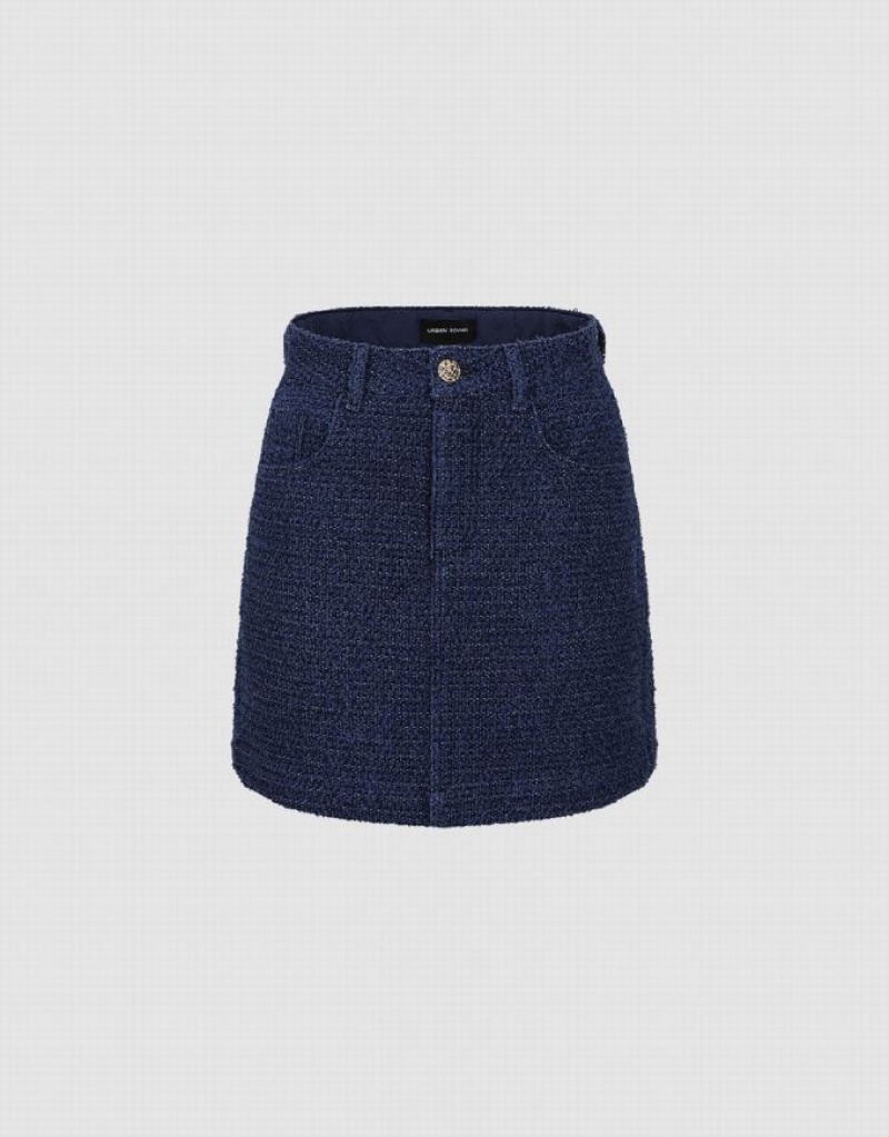 Urban Revivo Tweed Mini A-Line Women\'s Denim Skirt Blue | MSNXIFA-42