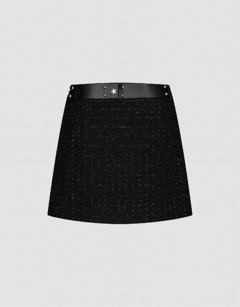 Urban Revivo Tweed Mini A-Line Women's Skirts Black | WUMRXKF-15