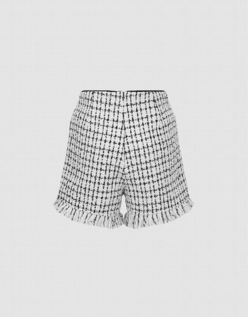 Urban Revivo Tweed Raw Hem Women's Shorts White | DCHVFOB-75