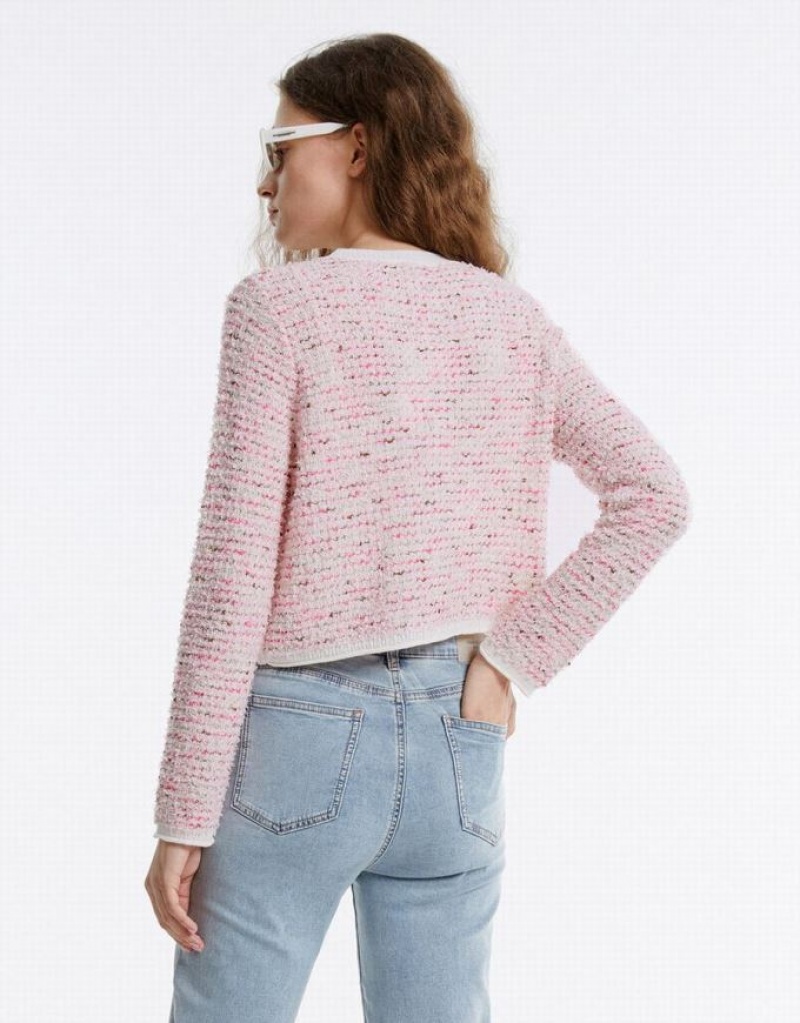 Urban Revivo Tweed Women's Cardigan Pink | MUIWTQA-01