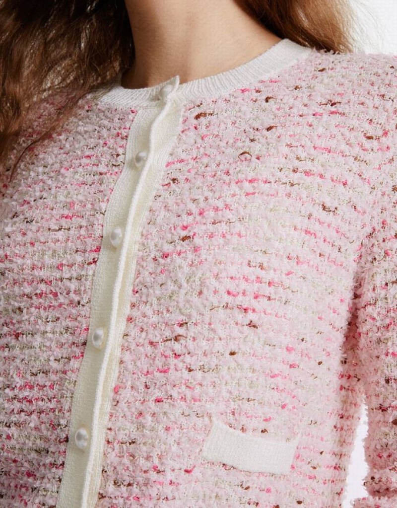 Urban Revivo Tweed Women's Cardigan Pink | MUIWTQA-01