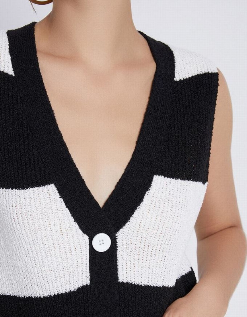 Urban Revivo Two Tone Button Front Women's Sweater Vest Black / White | RCEVMXH-07