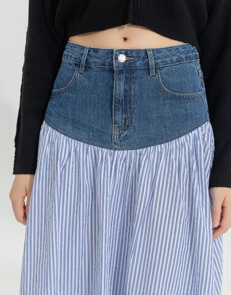 Urban Revivo Two Toned A-Line Women's Denim Skirt Blue | ERGCJZP-24