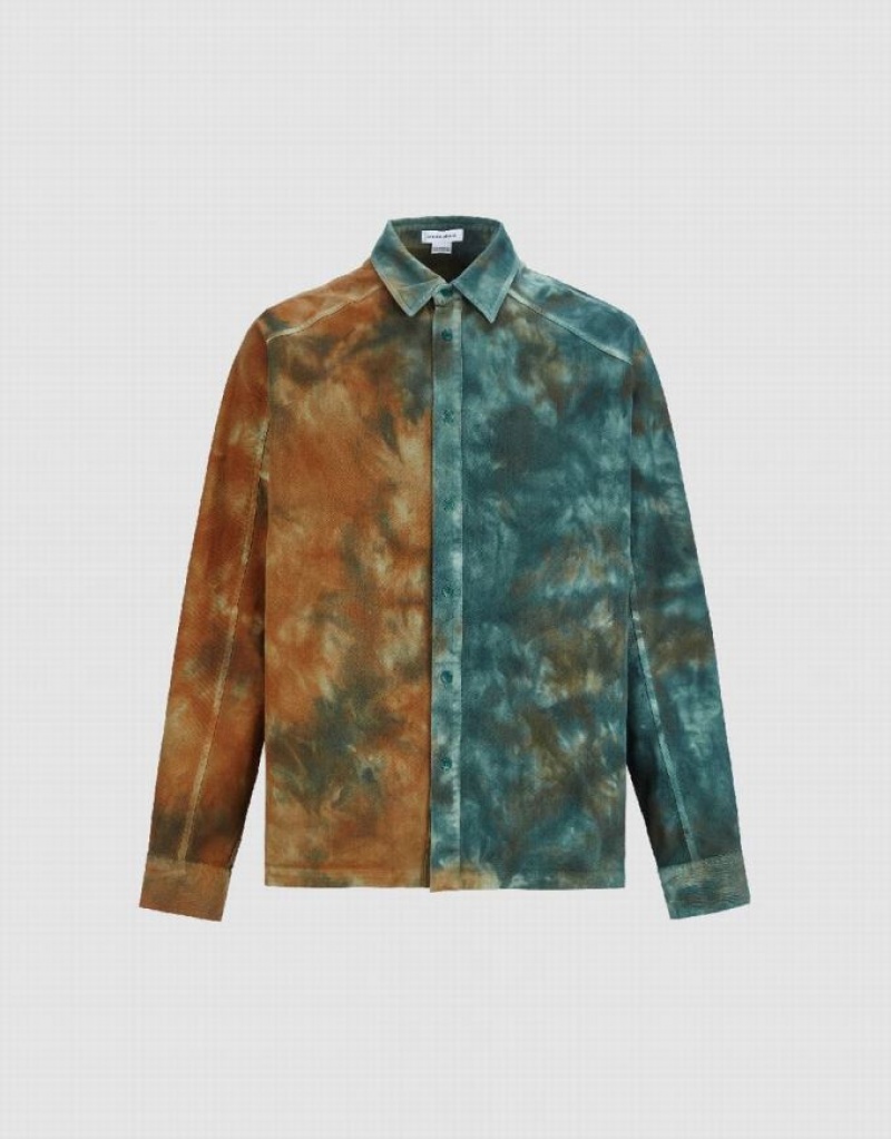 Urban Revivo Two Toned Printed Loose Men's Shirts Multicolor | OXVZIFB-49