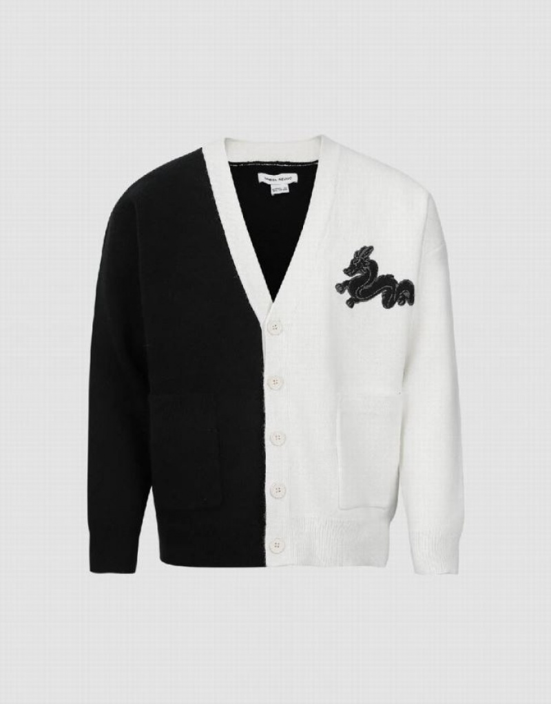 Urban Revivo Two Toned V-Neck Knitted Men's Cardigan Black | JVNIBTD-13