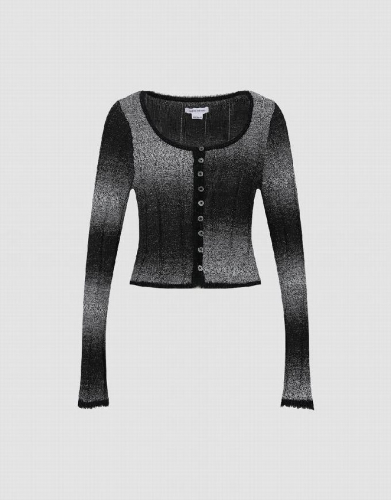 Urban Revivo U Neck Skinny Knitted Women's Cardigan Black | GLHDQBP-10