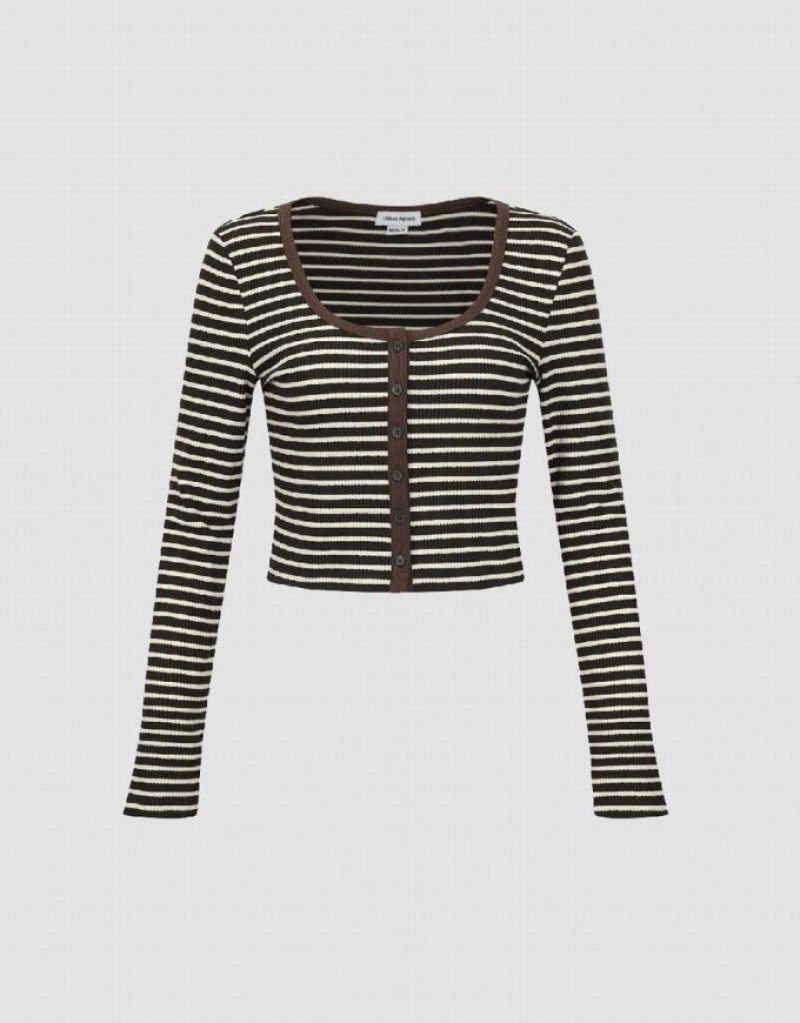 Urban Revivo U Neck Skinny Women's T-Shirts Stripes | XCBGLYA-76