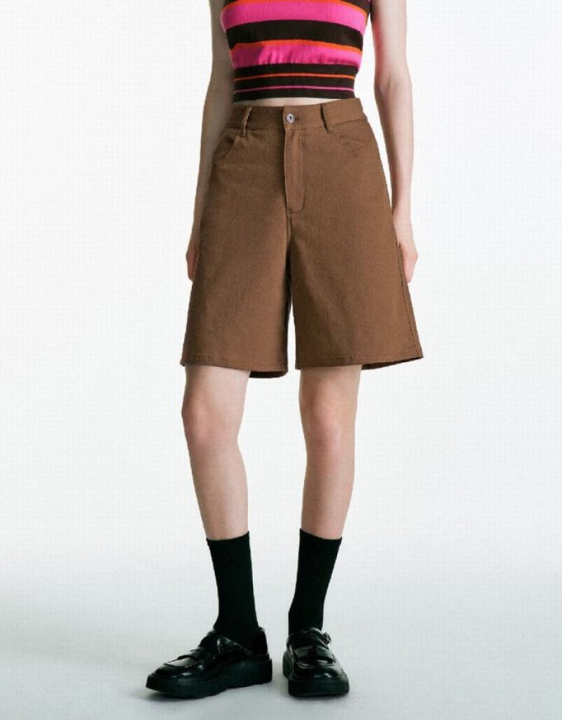 Urban Revivo Urban Regular Women's Shorts Brown | QFUDXHC-94