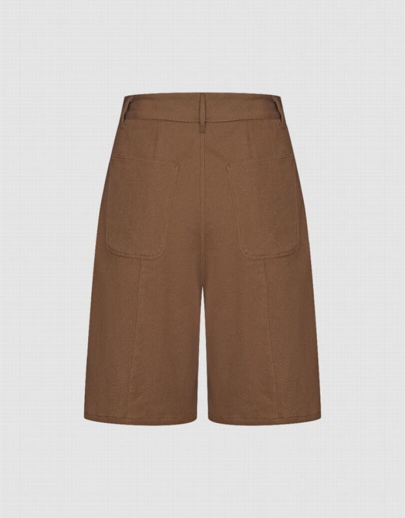 Urban Revivo Urban Regular Women's Shorts Brown | QFUDXHC-94