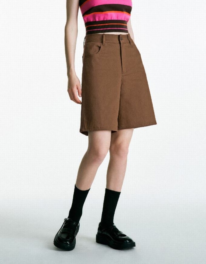 Urban Revivo Urban Regular Women's Shorts Brown | QFUDXHC-94