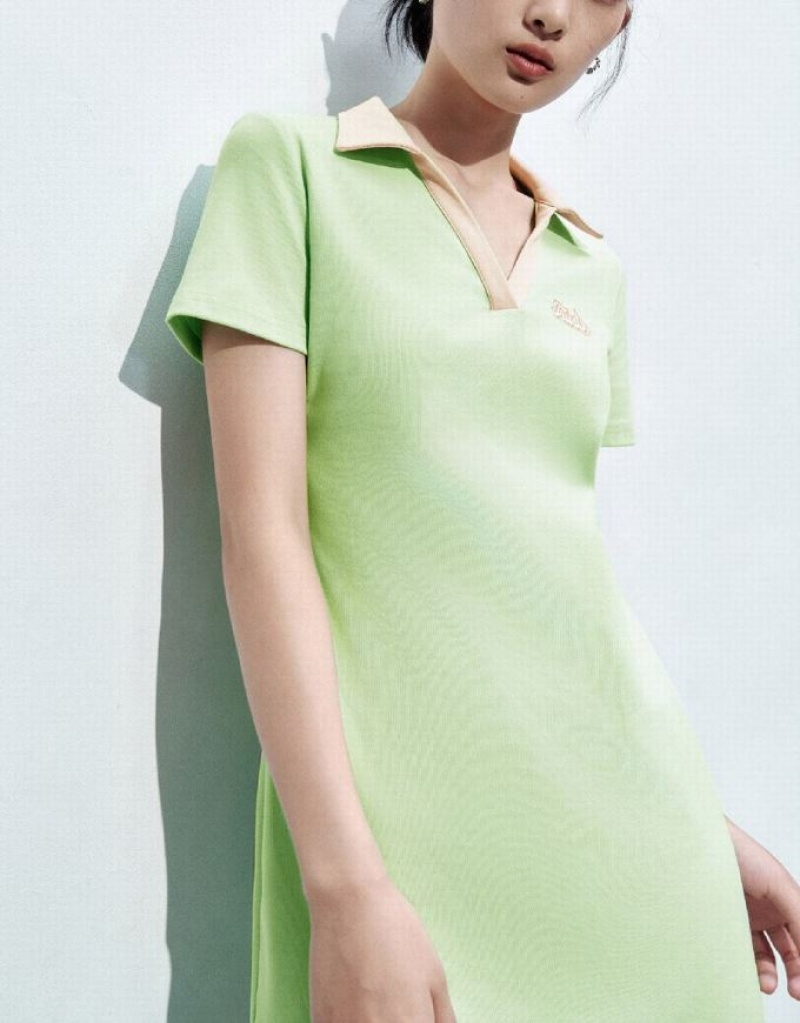 Urban Revivo V-Neck A-Line Women's Dress Green | ALUVYJH-21