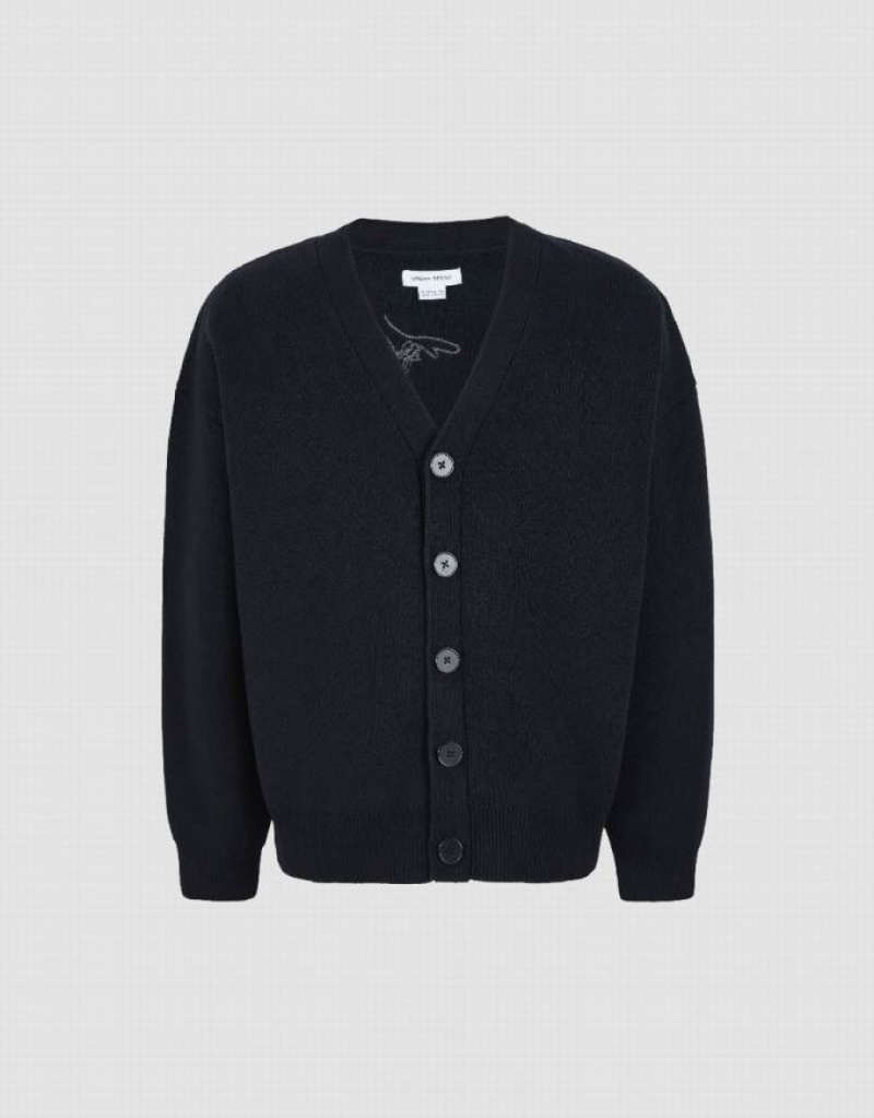 Urban Revivo V-Neck Knitted Men's Cardigan Black | ATOXYNG-51