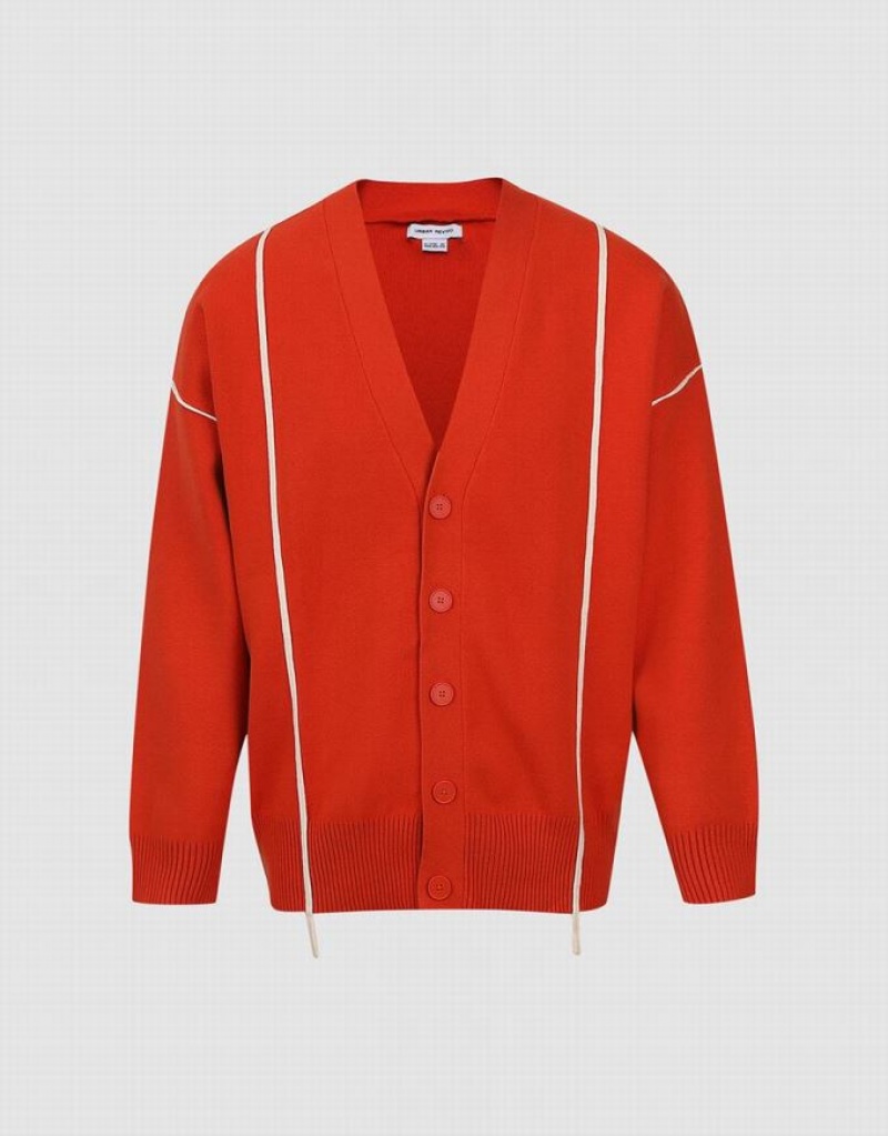 Urban Revivo V-Neck Knitted Men's Cardigan Orange | HXQUGVN-51