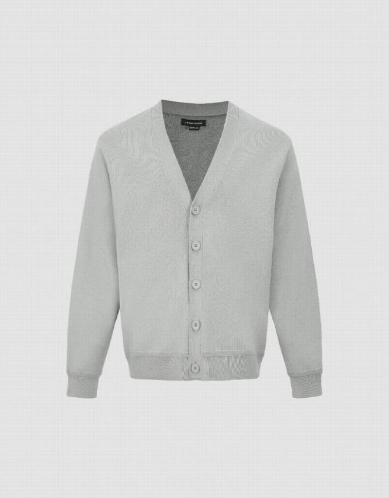 Urban Revivo V-Neck Knitted Men's Cardigan Light Grey | VGFUSNM-14