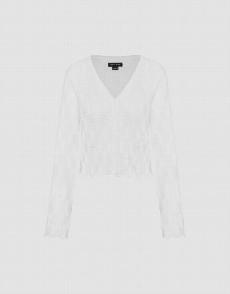 Urban Revivo V-Neck Knitted Women's Cardigan White | JFQDGLC-20