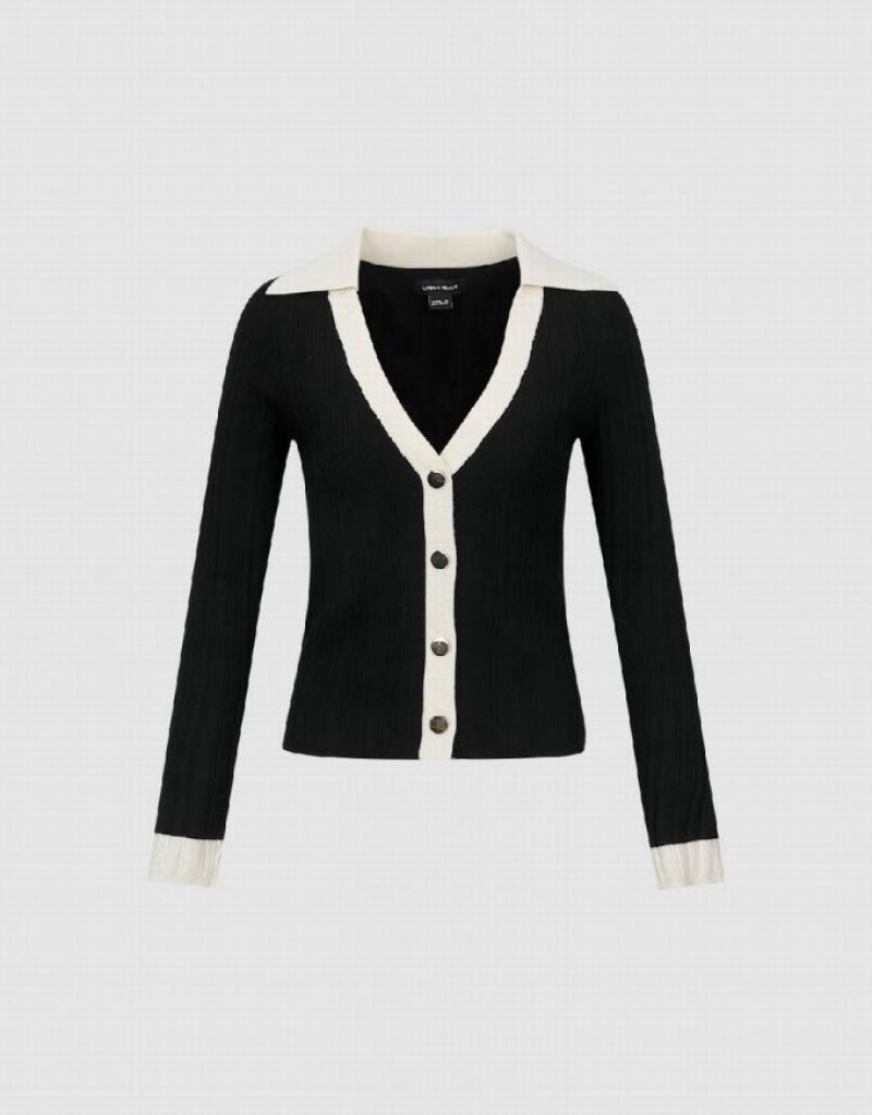 Urban Revivo V-Neck Knitted Women's Cardigan Black | YKOLWDT-90