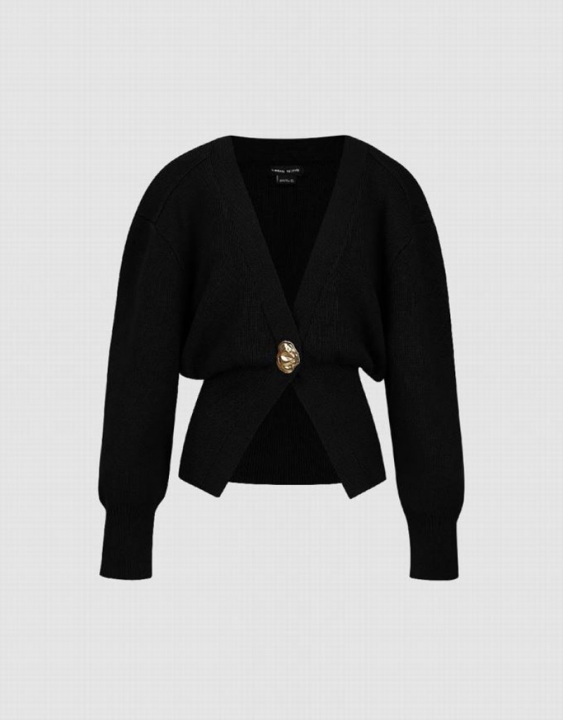 Urban Revivo V-Neck Knitted Women's Cardigan Black | ERYPCWK-06