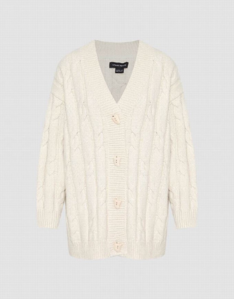 Urban Revivo V-Neck Loose Knitted Women's Cardigan White | LHESRYP-18