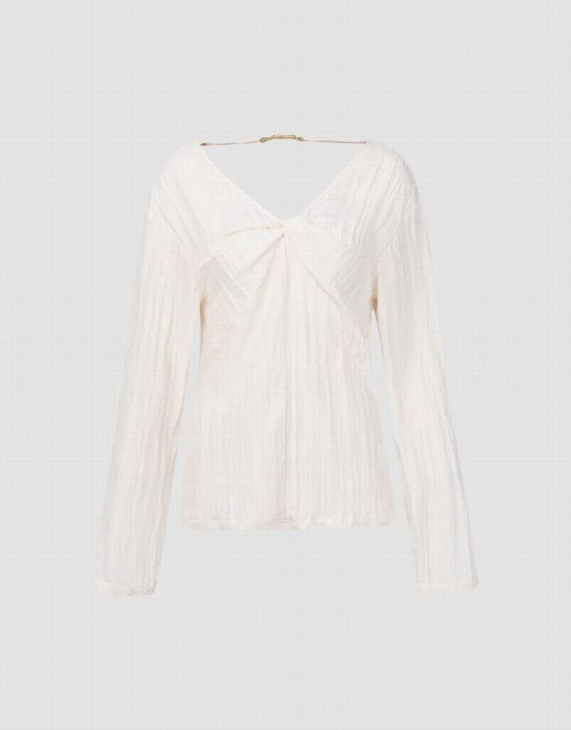 Urban Revivo V-Neck Overhead Women's Blouse White | GDCJXYN-26