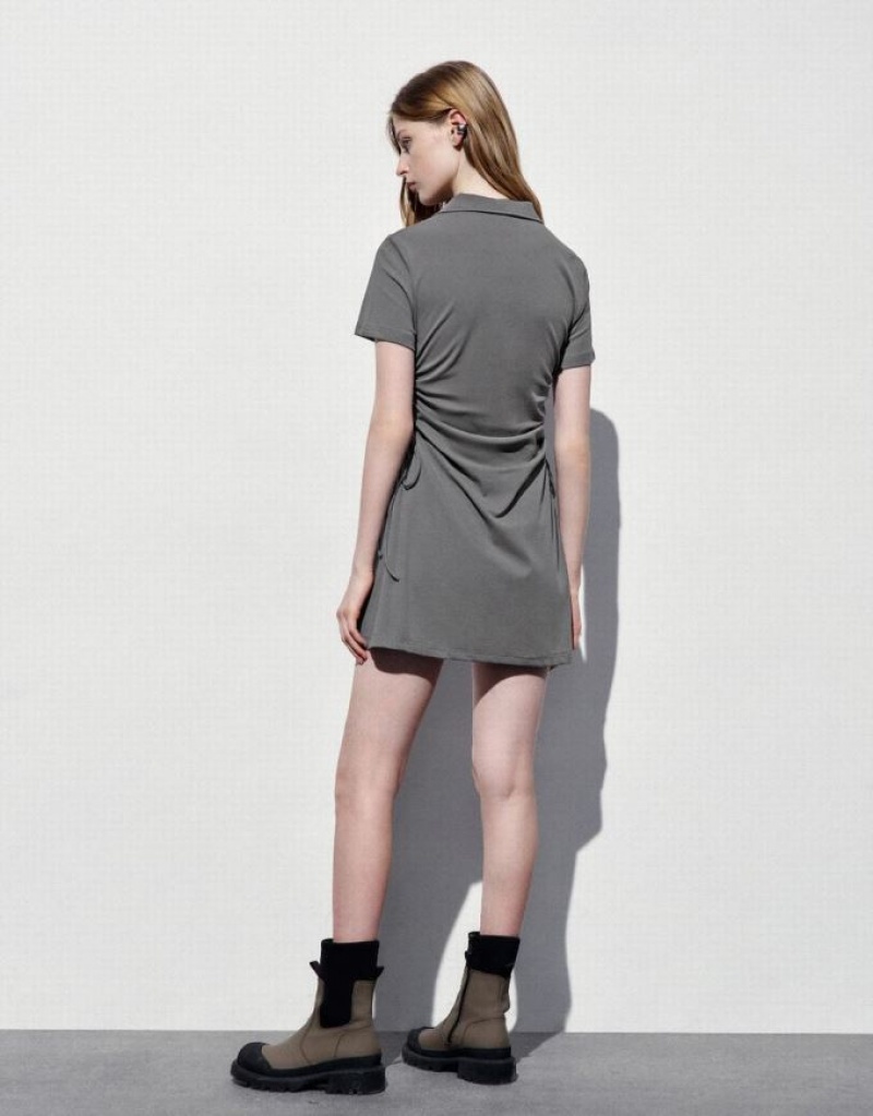 Urban Revivo V-Neck Skater Women's Short Dress Grey | FHAQMSW-71