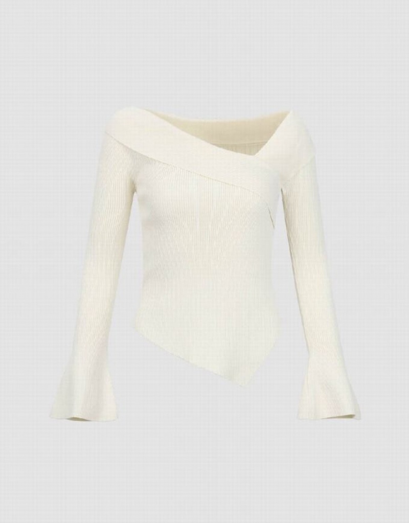 Urban Revivo V-Neck Skinny Knitted Women\'s Cardigan White | QXIWHSJ-94