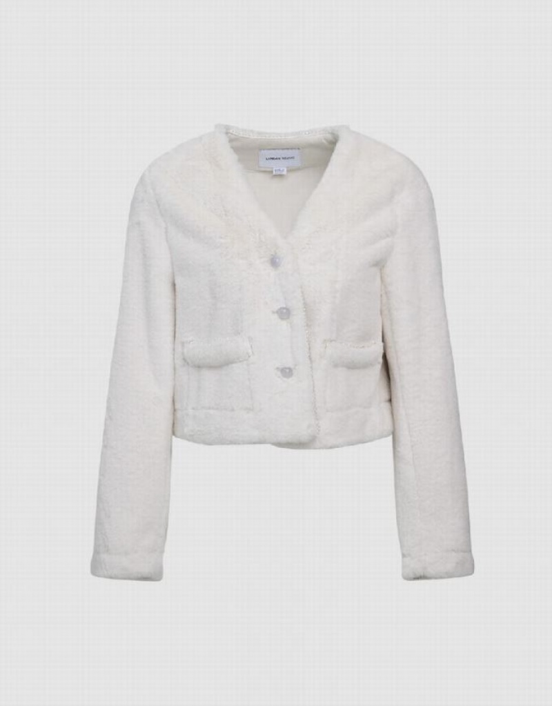 Urban Revivo V-Neck Straight Women's Jacket White | UDKISXV-47