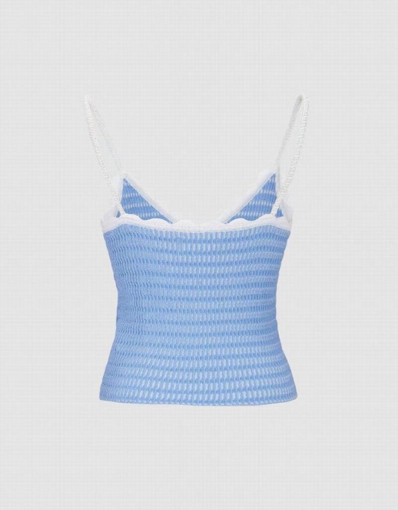 Urban Revivo V Neck Knitted Women's Camisole Blue | HFOWYGN-26