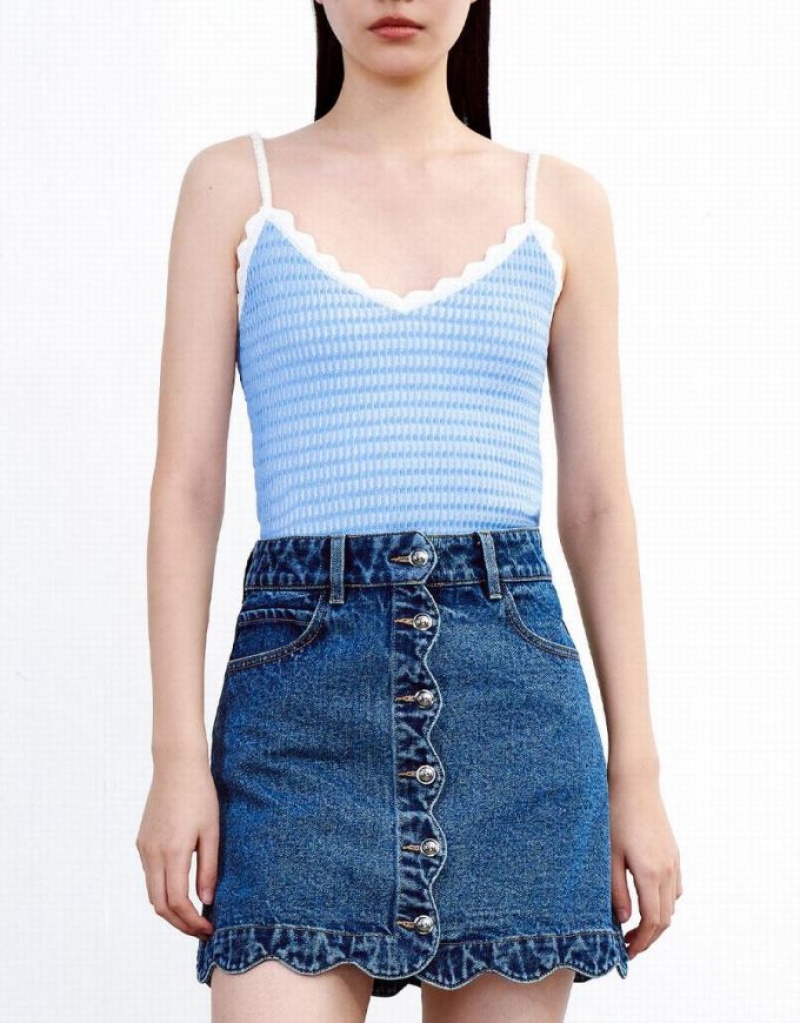 Urban Revivo V Neck Knitted Women's Camisole Blue | HFOWYGN-26