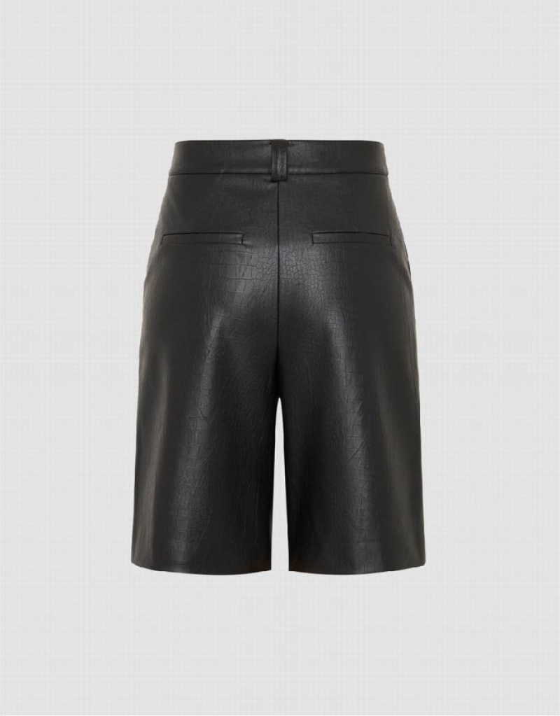 Urban Revivo Vegan Leather Straight Women's Shorts Black | CLKUBXR-45