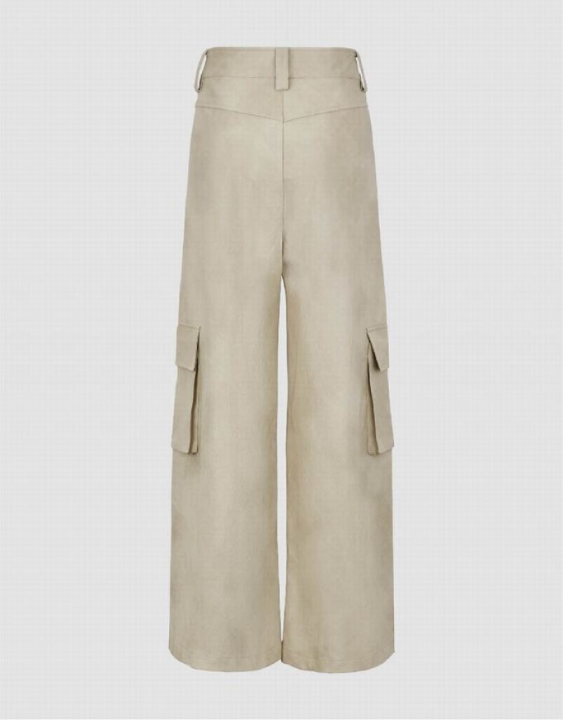 Urban Revivo Vegan Leather Wide-Leg Women's Pants White | PMBKQRA-37