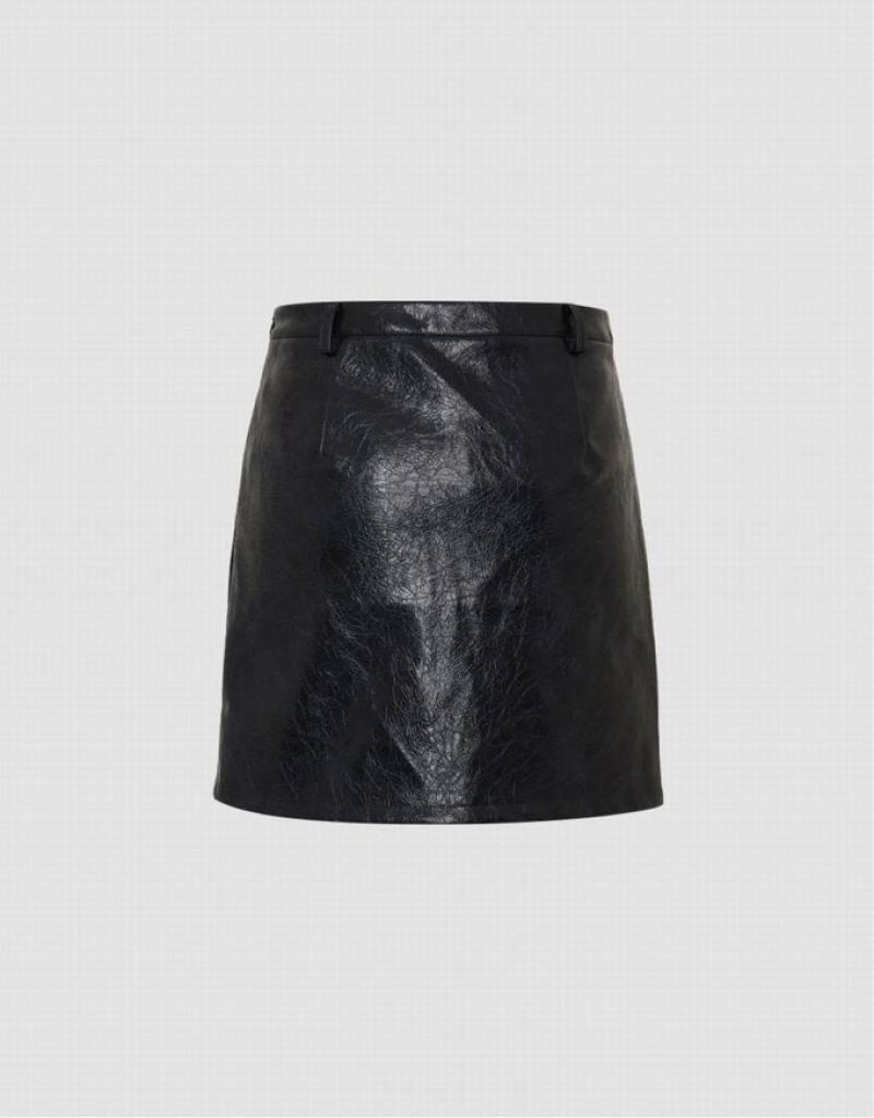 Urban Revivo Vegan Leather Mini A-Line Women's Skirts Black | AIKQJBG-69