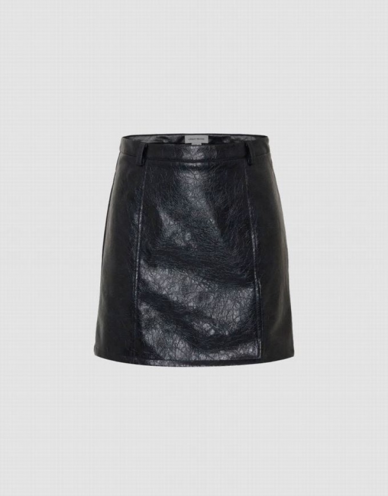 Urban Revivo Vegan Leather Mini A-Line Women\'s Skirts Black | AIKQJBG-69