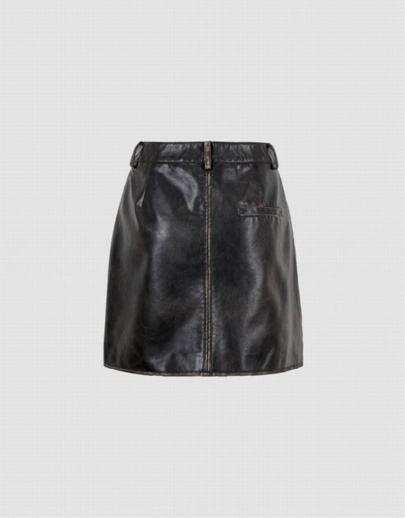 Urban Revivo Vegan Leather Mini A-Line Women's Skirts Black | HYQLGAV-17