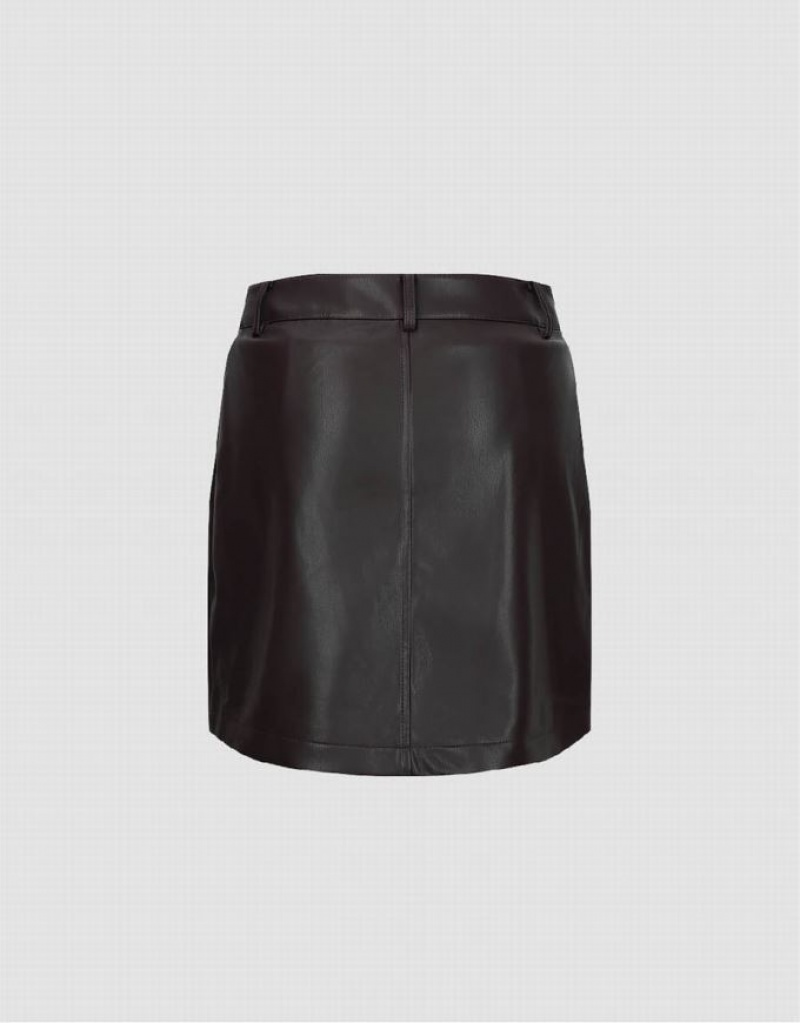 Urban Revivo Vegan Leather Mini A-Line Women's Skirts Brown | QMNCSHZ-82